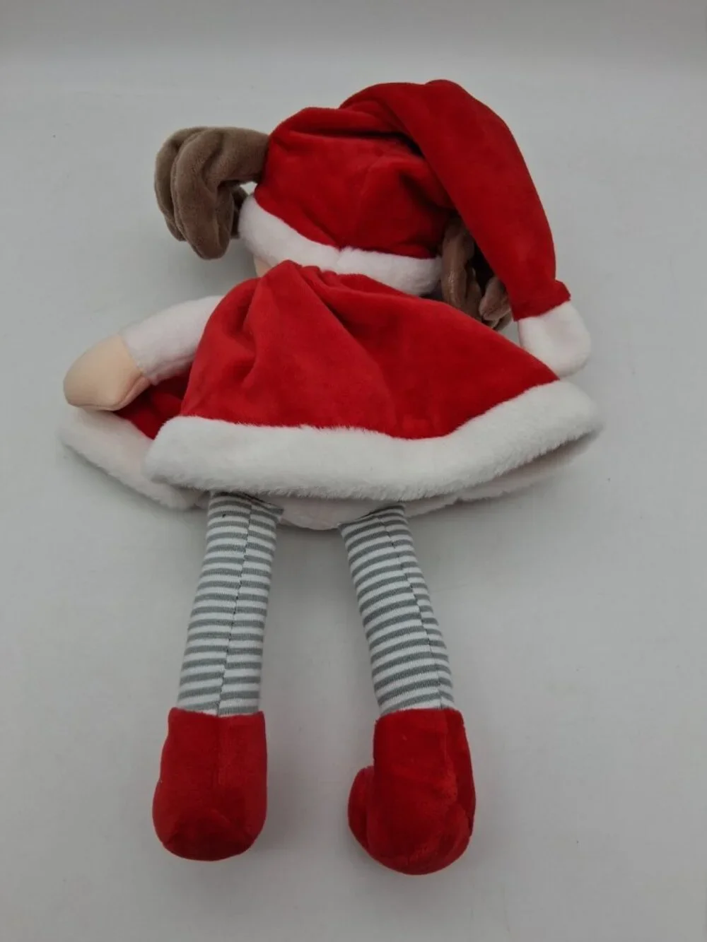 JoLiJou Paris Elf Pretty Red Doll 12” Curly Brunette Plush Red Santa Outfit
